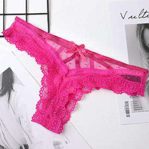 Tanga sexy de encaje hueco con lazo, transparente, con tiras cruzadas, de malla, tentadora - Product Image 4