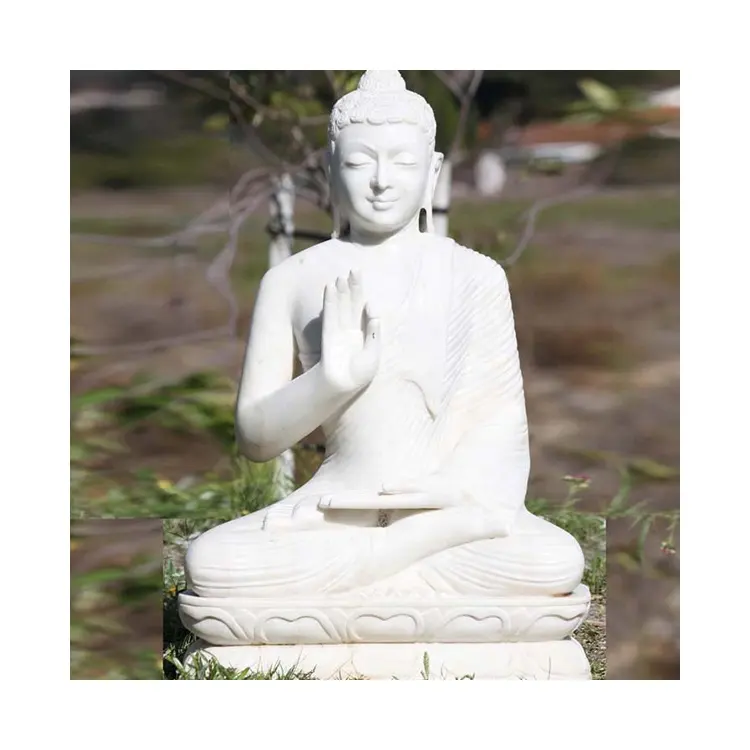 JK Life Size Religious Sitting Buddha Stone Carvings And Sculptures White Marble Garden Buddha Statue