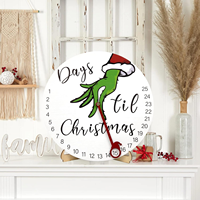 Weihnachtsdekoration Holz-Grinch Countdown-Schild Tage bis Weihnachten Adventskalender Hängende Verzierung Heim-Feiertagsparty-Deko