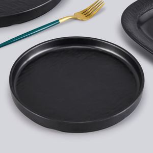 <b>Black</b> Round Melamine Steak <b>Plate</b>, Sushi & BBQ Serving Tray, Ceramic-Look Western Dinner <b>Plate</b> for Restaurant Use - Product Image 5