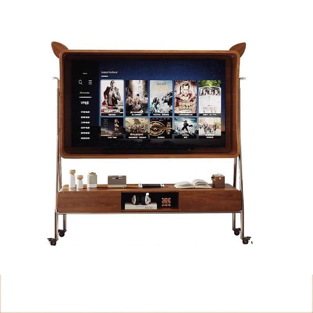 Factory Wholesale Retro TV Stand Rolling Cart Movable Solid Wood TV Stand with Wheels Trolley