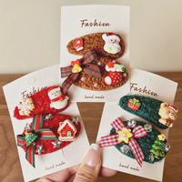 Fabrieksleverancier Kerst Kinder Haaraccessoires Pluche Schattige Kerstman Sneeuwpop Kerstboom Patroon Kinder Haarclips