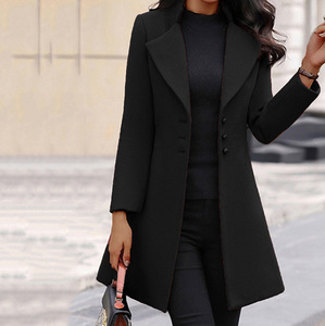 OEM Serviço Atacado Outono Inverno Mulheres Vestuário Slim Coreano Outerwear Casacos Longos De Lã - Product Image 2