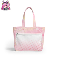 Sac fourre-tout personnalisé OEM style japonais en tissu composite avec fenêtre transparente pour l'affichage des badges et nœud décoratif, idéal pour les fans d'anime
