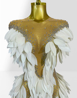 Robe longue sexy transparente à plumes et strass, épaules dénudées, idéale pour les fêtes d'anniversaire, les mariages, robes de soirée pour femmes