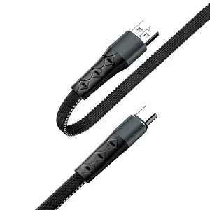 Cable de datos de fideos planos de carcasa metálica, Cable de 1m de sincronización de carga rápida USB C, Cable de carga para iPhone, cable USB trenzado plano