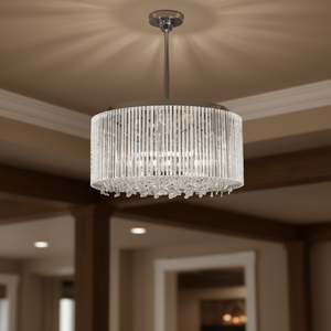 16 Inch Chrome Crystal Drum Pendant Chandelier 7 <b>Light</b> For <b>Dining</b> Living Bedroom - Product Image 2