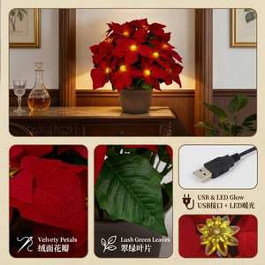Plante artificielle <span class=keywords><strong>de</strong></span> poinsettia lumineuse à LED en pot, alimentée par USB, pot <span class=keywords><strong>de</strong></span> fleurs <span class=keywords><strong>de</strong></span> poinsettia lumineux pour la décoration <span class=keywords><strong>de</strong></span> Noël à la maison et sur la table - Product Image 2