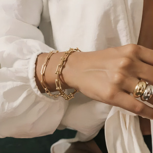 Geometric Hollow <b>Titanium</b> Steel Bracelet For Women With Ring Buckle Gold Color Fashion <b>Chain</b> Link Jewelry - Product Image 2