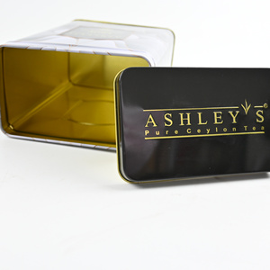 Custom Luxury Gold Line Print Tall Rectangular <b>Metal</b> Tea Tin Can Black Lid Empty Tin <b>Box</b> for 300g Ceylon Black Tea Packaging - Product Image 5
