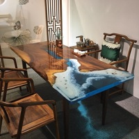 Table en résine époxy bleu rivière, design spécial haut de gamme en bois de noyer