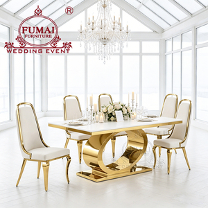โต๊ะยาวขาสแตนเลสสีทองหรูหราเฟอร์นิเจอร์สำหรับงานแต่งงาน - Product Image 1