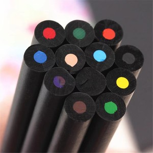 Crayons de couleur en bois <span class=keywords><strong>noir</strong></span> personnalisables avec logo, lot de 12 pièces pour enfants, best-seller - Product Image 2