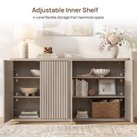 Buffet moderne à panneaux cannelés avec 4 portes, meuble de rangement de 66 pouces de large pour salon, salle à manger, entrée