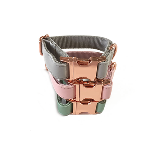 High Quality Luxury Leather and Nylon Webbing Padded <strong>Custom</strong> Color <strong>Dog</strong> <strong>Collar</strong> and Leash Set With Rose Gold Buckle - Product Image 2