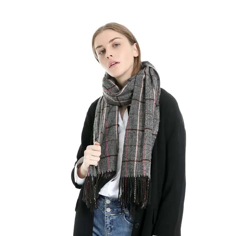 Trustworthy China Supplier Hot Selling Custom Warm Thick Colorful Elastic Plaid Acrylic Knitted Scarf