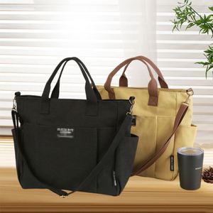 Custom Printed Logo Shoulder Messenger Commuting Portable Unisex Canvas Tote Bag With Zipper and Pocket - Product Image 2