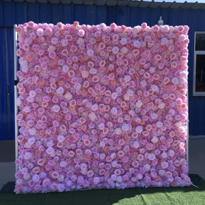 KE-WA028 Wholesale Wedding <b>Artificial</b> Silk <b>Flowers</b> <b>Wall</b> Roll up pink <b>Flower</b> <b>Wall</b> Backdrop 8ft X 8ft Fabric <b>Flower</b> <b>Wall</b> Panel - Product Image 1