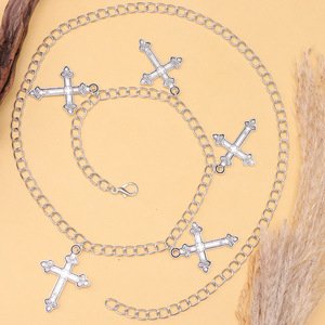 Waist <b>Chain</b> <b>Cross</b> Pendant Tibetan Silver Unisex Body <b>Chain</b> Party Hip Hop Style Single Layer Metal <b>Chain</b> Jewelry - Product Image 4