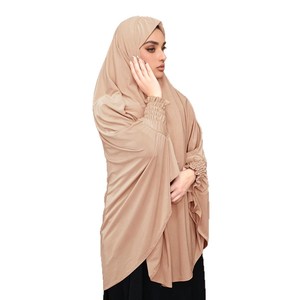 Khimar en jersey de coton uni avec manches élastiques, turban en chanvre cristallin, foulard pour femme musulmane, décontracté - Product Image 2