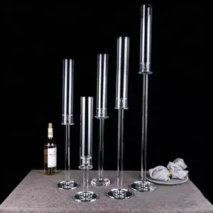 Set Of 5 glass candle holder set crystal glass cylinder cube cover clear candlestick holder for wedding table centerpieces