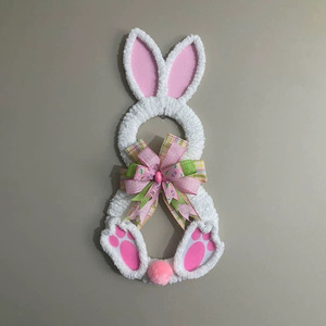 DAMAI <b>Easter</b> Bunny Wreath Bow Front Door Hanging <b>Ornaments</b> Creative Home Wall Decor Supplies for Holiday Party Decoration - Product Image 2