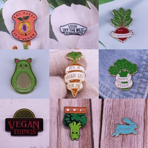 Vegetarianismo <span class=keywords><strong>Hamburguesa</strong></span> Tostada Aguacate Donut Abeja Zanahoria Coño Vegetariano Verduras Planta Insignias Broche de dibujos animados Esmalte duro Pins - Product Image 3