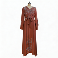 Abaya musulmane élégante brodée sur mesure, vert foncé, avec strass, manches longues, pour l'été, le printemps, l'automne, robe modeste pour mariage, Eid, Ramadan