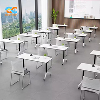 Table de formation haut de gamme avec panneau de discrétion, plateau blanc, cadre noir, roulettes, pliable pour réunions de bureau, salles de formation, salles de classe