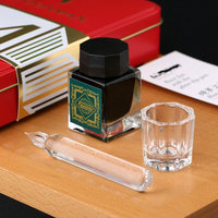 Stylo en verre fait à la main Crystal Signature Calligraphie Dip Ink Pen Short Fat Borosilicate Present Pen pour écrire des Signatures de dessin