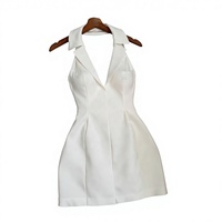 Robe d'été respirante pour femme en tissu tricoté, couleur unie, taille naturelle, col à volants, style simple