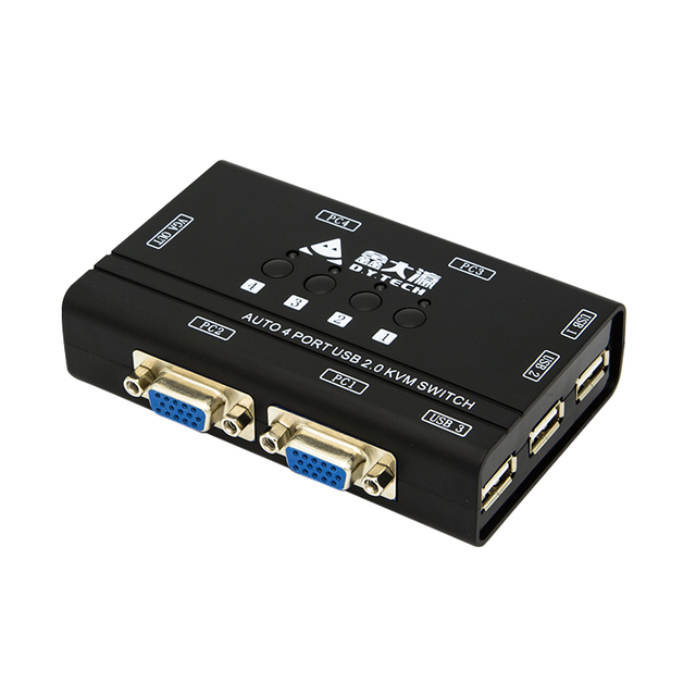 Shenzhen Factory 4-Port USB VGA KVM Monitor Switch with USB KVM Cable in Stock and Ready for Delivery!