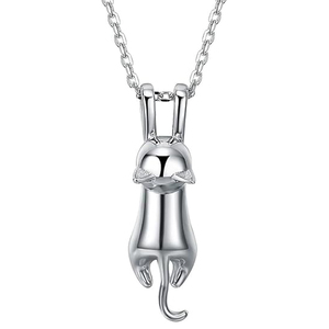 Collar de Plata de Ley 925 con Colgante de Gato Súper Lindo, Cadena de Clavícula Elegante para Mujeres Amantes de los Gatos - Product Image 1