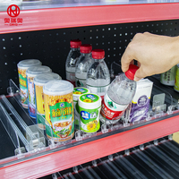 Système de poussoir à ressort pour séparateurs d'étagères en plastique transparent pour magasins de détail (boissons et aliments)