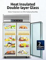 Réfrigérateur en acier inoxydable avec porte en verre, congélateur, congélateur vertical, réfrigérateur de présentation, équipement de cuisine commerciale, restaurant