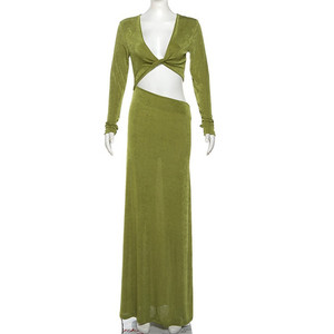 Elegante abito in seta brillante da donna con collo basso a manica lunga a manica lunga tendenza autunnale per banchetti di mezzanotte <span class=keywords><strong>abiti</strong></span> <span class=keywords><strong>lunghi</strong></span> aderenti - Product Image 5