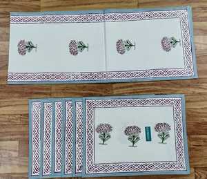Juego de Camino de Mesa y Tapete con Estampado Floral Étnico, 100% Lona de Algodón, Decoración para Mesa de Comedor, para el Hogar y la Sala de Estar - Product Image 1