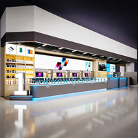 Comptoir d'éclairage LED d'usine, destiné à la présentation de smartphones, d'accessoires et de produits numériques.