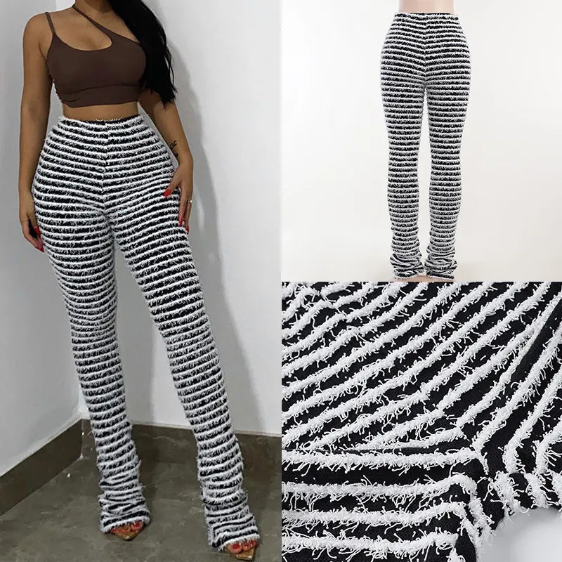 2023 New Arrival Spring Summer Women's Zebra Print Striped Knit Pants Trousers Casual Elegant Loose Tapestry Pants For Women
