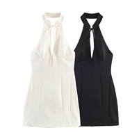 Robes mini décontractées d'été pour femmes, 2 coloris, design ajouré, plissées, à lacets, couleur unie, style tendance