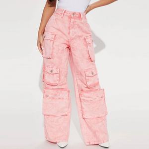 Pantalones Jogger Cargo de Algodón Ligero de Cintura Alta para Mujer, Estilo Urbano, con Logotipo Bordado Personalizado, Frente Plano, Teñido Liso para Otoño - Product Image 2