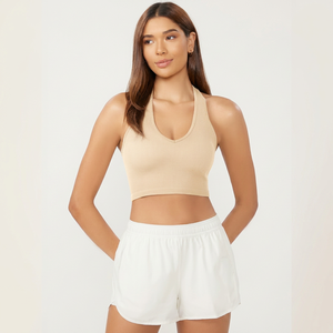 Top Corto de Punto Transpirable para Mujer, Estilo Hip Hop, Color Sólido, Cuello Halter, con Borlas y Cintas, Estilo Casual, Verde - Product Image 1