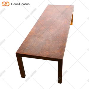 Mesa de comedor rústica de estilo industrial de acero Corten, muebles de exterior apilables cómodos para el hogar moderno, cocina, comedor - Product Image 2