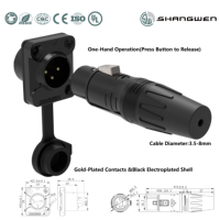 Conector XLR de 3 Pines a Prueba de Agua IP65 para Exteriores, Contactos de Aleación de Cobre, Conector Macho/Hembra para Cable de Audio de 3 Pines