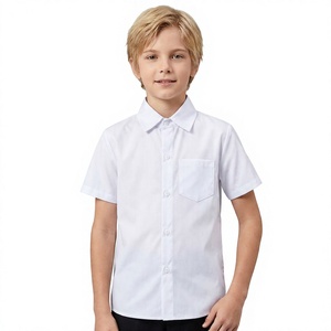 Chemise Oxford unisexe blanche à manches courtes avec poche, uniforme scolaire en coton pour enfants du primaire, à boutons, détection par aiguille - Product Image 1