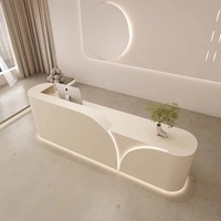 Comptoir de réception moderne en bois massif avec bande lumineuse LED, table mobile pour hôtels, hôpitaux et écoles