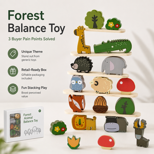 Jeu d'empilage d'animaux de la forêt en bois, jouet éducatif pour enfants, vente en gros - Product Image 1