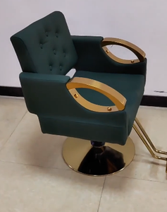 Sillón de Barbería Moderno, Hidráulico, Tapizado, con Base Metálica, Color Verde Militar - Product Image 2