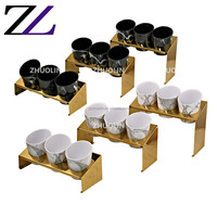 Équipement de restauration hôtelière en acier inoxydable rose doré, présentoirs décoratifs pour buffet, supports durables, bols de service en verre, étagères pour aliments