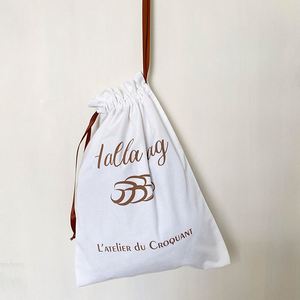 Promotional Organic Muslin Cotton <b>Pouch</b> White Natural Canvas <b>Drawstring</b> Bag With Logo Printed - Product Image 2
